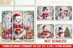 Christmas Snowman 20 OZ Skinny Tumbler Wrap Sublimation Png. Product Image 1