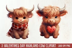 Valentine's Highland Cow Clipart, Valentine Couplet Product Image 1
