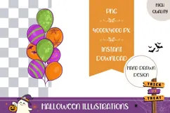 Hand Drawn Halloween Illustration, Air Balloons PNG Product Image 1