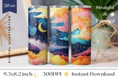 Moon Tumbler Wrap Design, Stars Tumbler Template Product Image 1