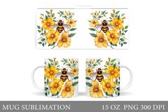 Bee Mug Sublimation. Bee Flowers Mug Design Product Image 1