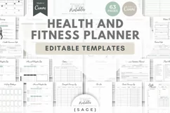 Health & Fitness Planner Canva Templates | 63 Pg | SAGE Product Image 1