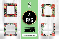 Folk Floral Square Frame Border Clipart Sublimation PNG Product Image 1