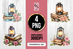 Vintage Lantern With Books Clipart Sublimation PNG Product Image 1