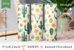 Western Skull Tumbler Wrap, Cactus Tumbler Template Product Image 1