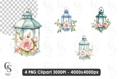 Floral Lantern Rose Set clipart sublimation png Product Image 1