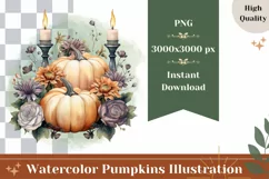 Autumn Pumpkins PNG, Watercolor Pumpkins Sublimation Designs Product Image 1