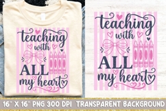 Teaching With All My Heart Png, Retro Striped Teacher Png. Product Image 1