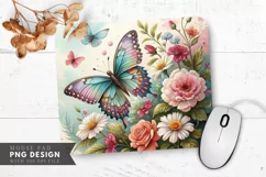 Butterfly and Floral Decoupage Art Mouse Pad PNG Design Product Image 1