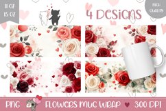 Watercolor Roses Mug Designs, Watercolor Flowers Mug PNG Product Image 1