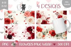 Watercolor Roses Mug Designs, Watercolor Flowers Mug PNG Product Image 1