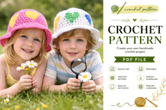 Heart Motif Kids Crochet Sun Hat Pattern PDF Product Image 6