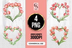 Tulip Heart Frame Clipart Sublimation PNG Product Image 1