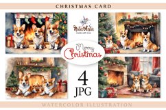 Watercolor cards with corgis for Christmas. Puppies Product Image 1