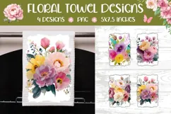 Watercolor Flowers Towel Template, Peony Towel Designs Product Image 1
