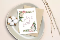 Flower cards, invitations with watercolor roses PNG, JPEG Product Image 3