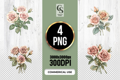 Vintage Pink Rose Bouquet Clipart Sublimation PNG Product Image 1