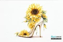 Sunflower High Heel Watercolor PNG Clipart Product Image 1