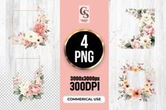 Pink Floral Square Frame Clipart PNG Product Image 1