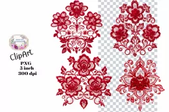 Embroidery, Flowers, Lace, PNG, Clipart, Red Product Image 1