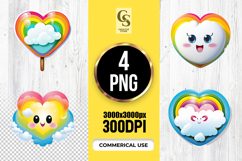 Cute Rainbow Heart Cloud Clipart PNG Product Image 1