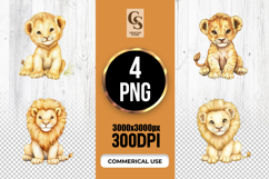 Cute Lion and Cub Watercolor Art Clipart Sublimation PNG Product Image 1