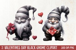 Black Gnome Valentines Day Clipart, Valentines Clipart Product Image 1