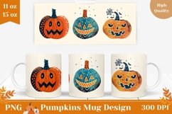 Cartoon Pumpkins Mug Wrap Design, Halloween Mug Template Product Image 1