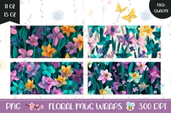 Floral Mug Wrap Designs, Flowers Mug Sublimation Product Image 1
