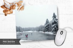 Snowy Forest Path with Snowflakes Falling Mouse Pad PNG Product Image 1