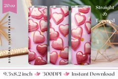 3D Pink Hearts Tumbler Design, Valentine's Day Tumbler PNG Product Image 1