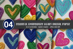 Colorful Embroidery Heart Digital Paper Product Image 1