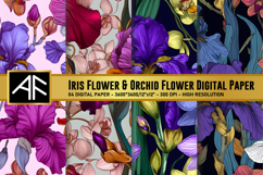 Iris &amp; Orchid Flower Digital Paper | Flower Pattern Product Image 1