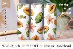 Watercolor Papaya Tumbler Design, Papaya Fruit Tumbler Wrap Product Image 1