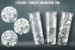3D White Flowers Tumbler Sublimation Designs PNG Product Image 1
