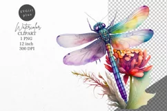 Dragonfly clipart, Flower clipart, Summer clipart Product Image 1