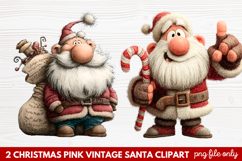 Pink Vintage Santa Clipart | Retro Christmas Santa PNG Product Image 1