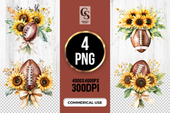 Sunflower Football Bouquet Clipart Sublimation PNG Product Image 1