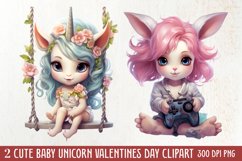 Cute Baby Unicorn Clipart, Valentines Day Couplet Product Image 1
