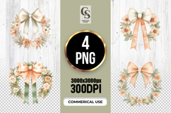 Watercolor Floral Wreath Bow Clipart Sublimation PNG Product Image 1