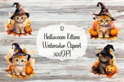 Halloween Kitten Clipart- 12 Watercolor PNG Illustrations Product Image 1