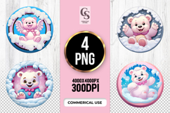 Pink Cute Polar Bear Cartoon Clipart Sublimation PNG Product Image 1