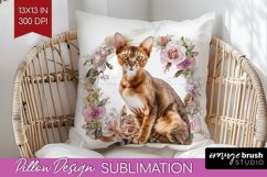 Floral Cat Pillow Sublimation - Flowers Pillow Cover PNG Product Image 1