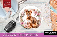 Floral Cat Car Coaster - Flowers Coaster PNG Sublimation Product Image 1
