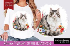 Floral Cat Round Tshirt Background - Flowers PNG Sublimation Product Image 1