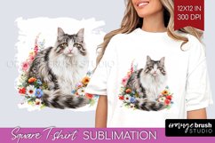 Floral Cat Square Tshirt Background - Flowers PNG Product Image 1