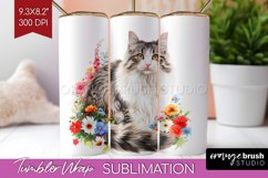 Floral Cat Tumbler Wrap - Flowers Tumbler PNG Sublimation Product Image 1