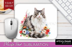 Floral Cat Mouse Pad Sublimation - Flowers Mousepad PNG Product Image 1