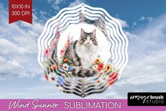 Floral Cat Wind Spinner Sublimation PNG - Flowers Round Product Image 1