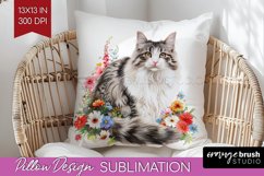 Floral Cat Pillow Sublimation - Flowers Pillow Cover PNG Product Image 1